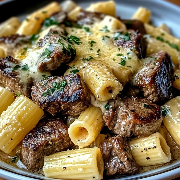 Garlic Butter Steak Tips with Cheesy Rigatoni