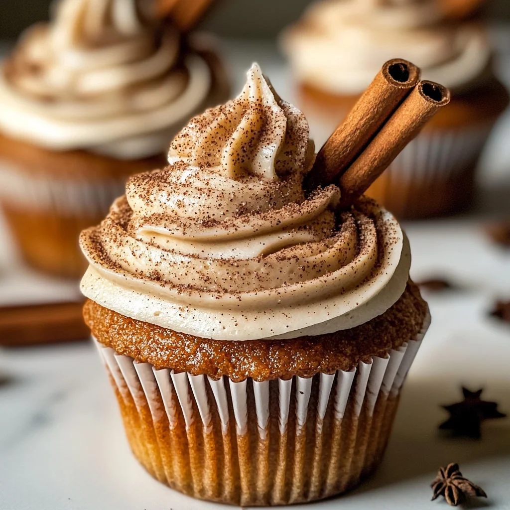 Vanilla Chai Pumpkin Latte Cupcakes with Cinnamon Brown Sugar Frosting