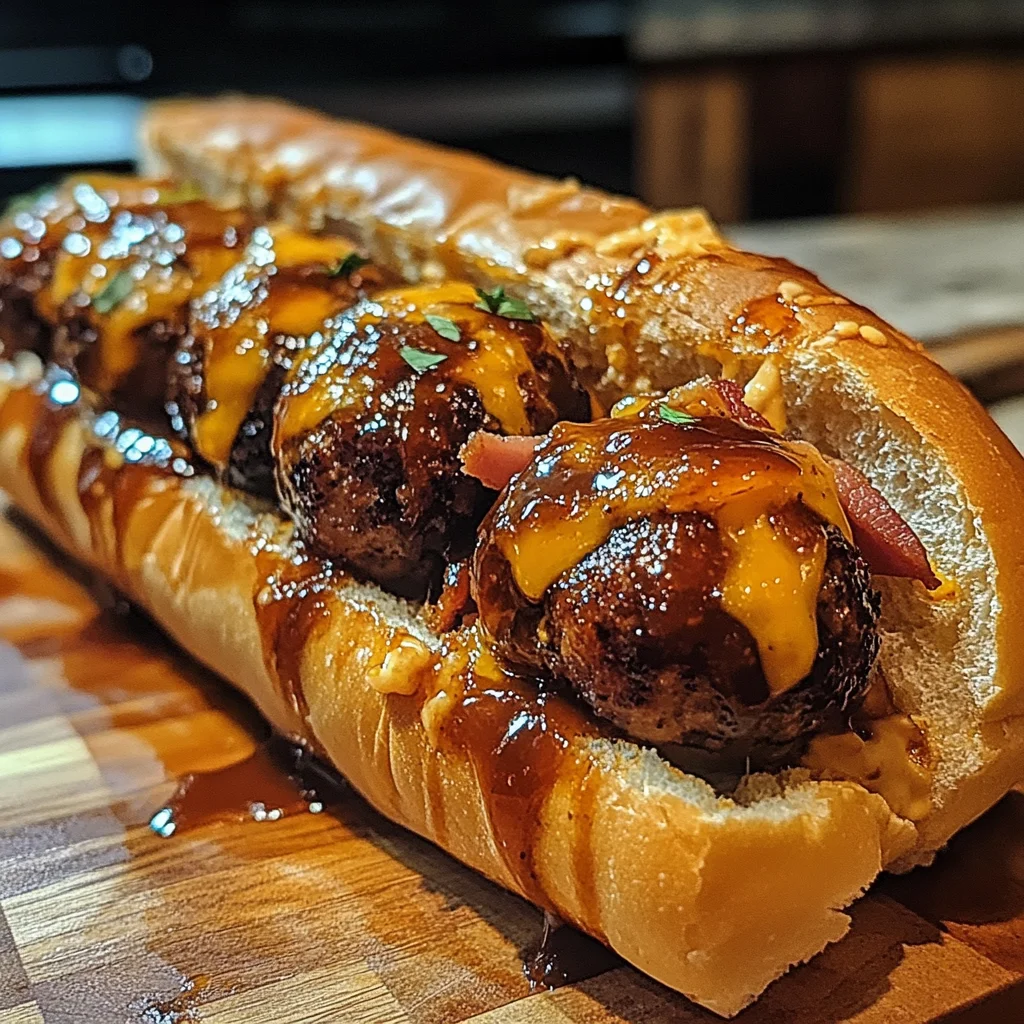 Bourbon BBQ Turkey Bacon Cheeseburger Meatball Subs Ready in 30 Minutes
