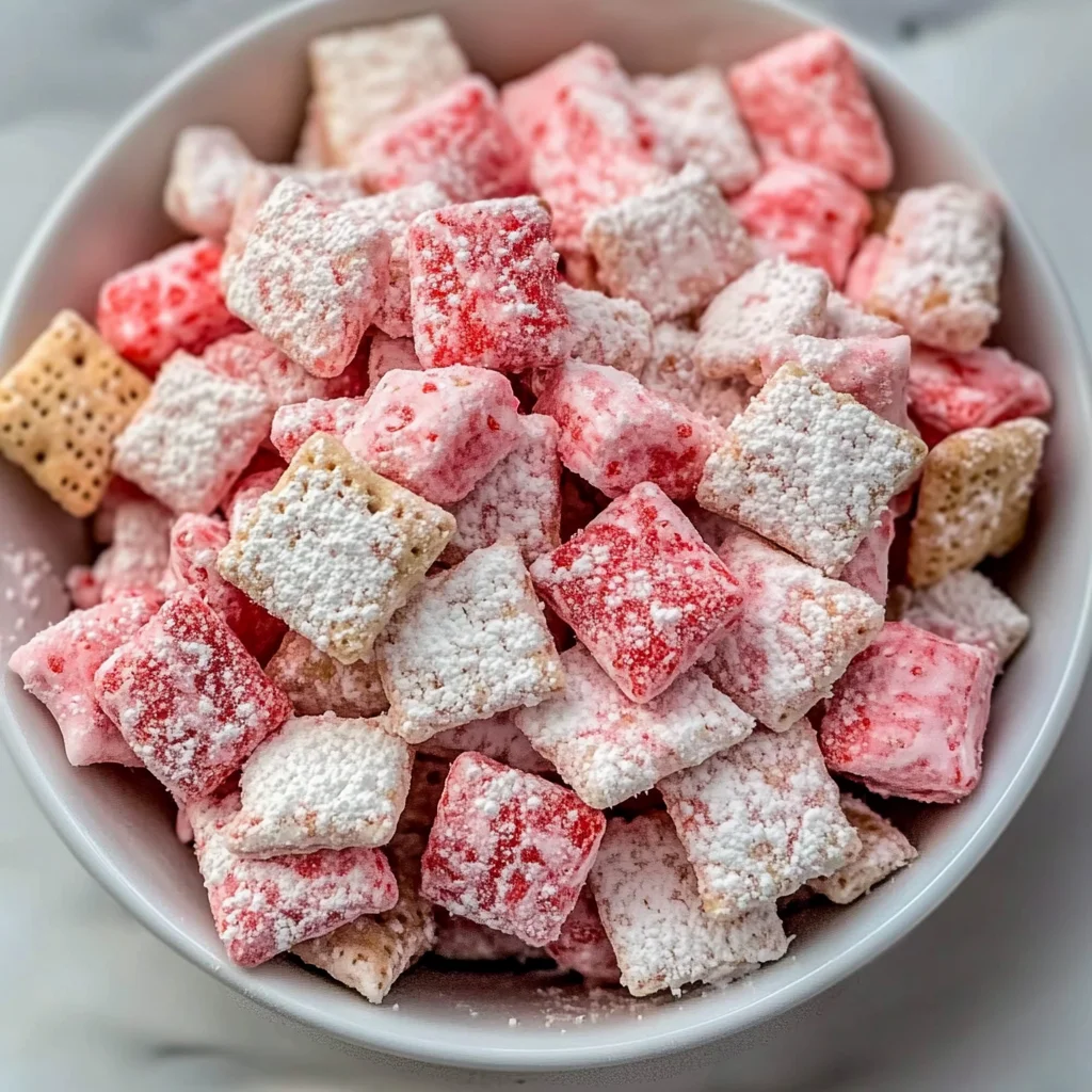 Easy Strawberry Shortcake Puppy Chow