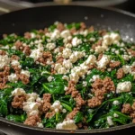 Ground Beef and Spinach Skillet with Feta