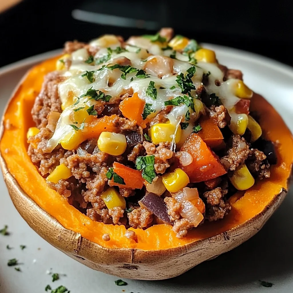 Ground Turkey Stuffed Sweet Potato