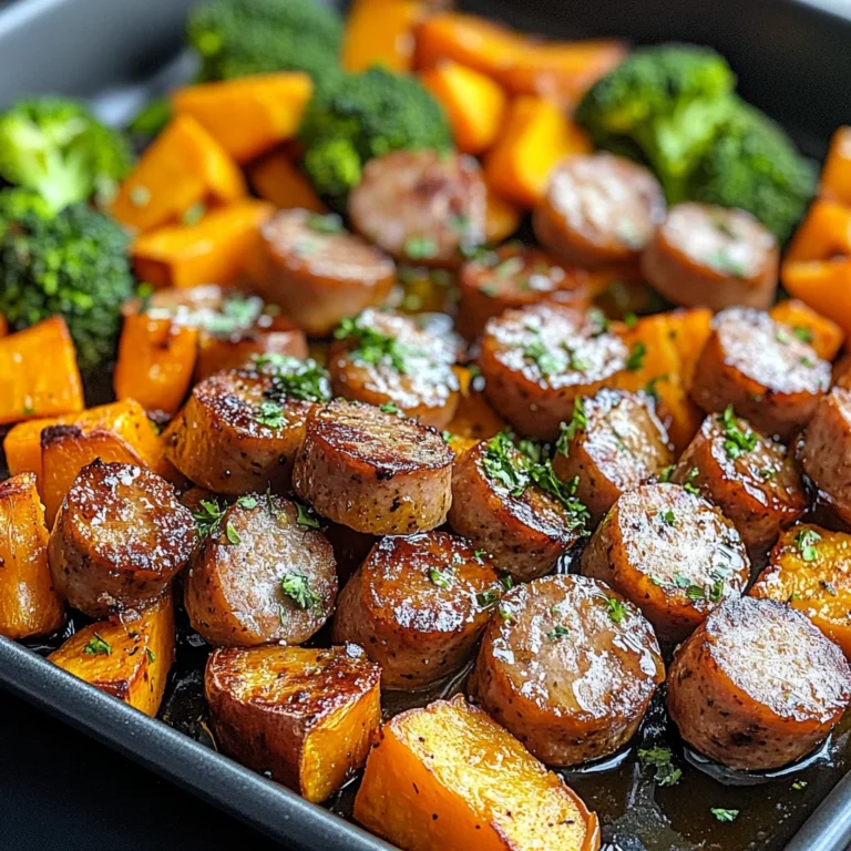Sheet Pan Sausage and Sweet Potatoes with Honey Garlic Sauce