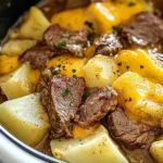 Slow Cooker Steak and Cheddar Potato Casserole