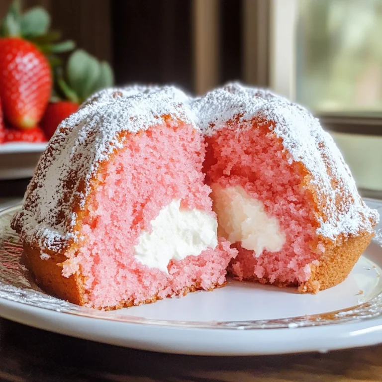 Strawberry Bundt Cake with Marshmallow Cream Filling