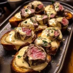 Beef Tenderloin Crostini with Parmesan Cream Sauce