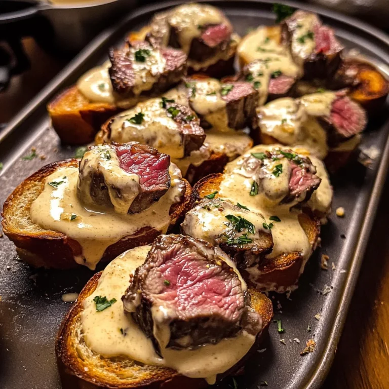 Beef Tenderloin Crostini with Parmesan Cream Sauce