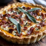 Pumpkin, Ricotta & Caramelized Onion Tart with Bacon and Sage