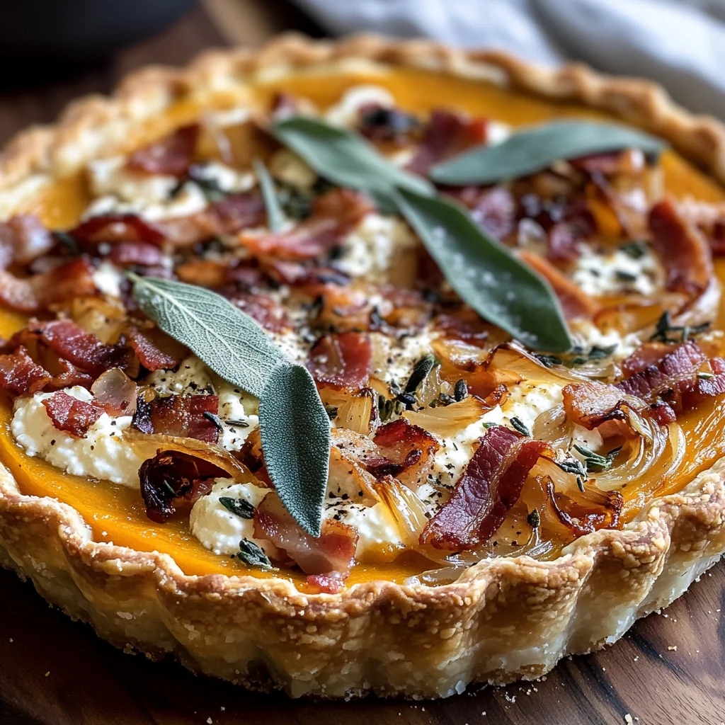 Pumpkin, Ricotta & Caramelized Onion Tart with Bacon and Sage
