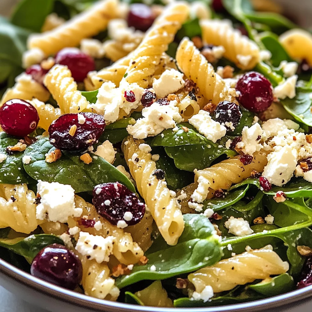 Spinach Pasta Salad with Feta and Cranberries