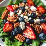 Berry Spinach Salad with Pecans, Feta, and Balsamic Glaze