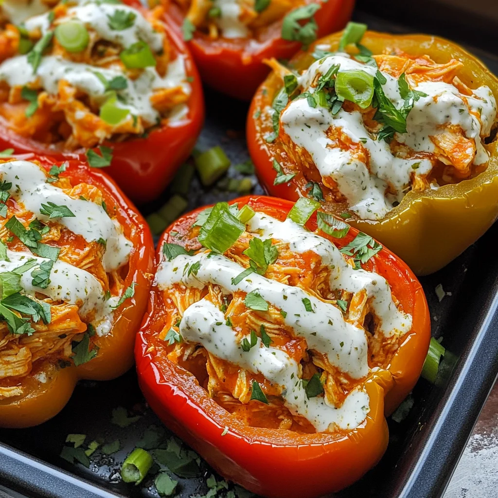 Buffalo Chicken Stuffed Peppers - Dairy Free & Low Carb