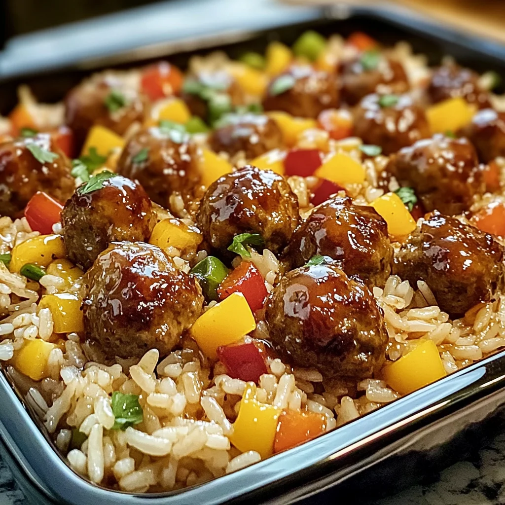 Honey Garlic Meatball & Rice Bake