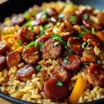 One Pan Sweet And Tangy Bbq Sausage Rice