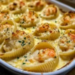 Seafood Stuffed Jumbo Shells with Creamy Cheese Sauce