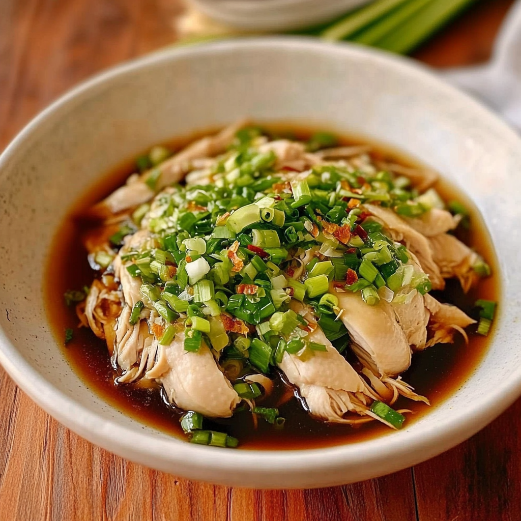 Flavorful Poached Chicken with Scallion Ginger Sauce Recipe