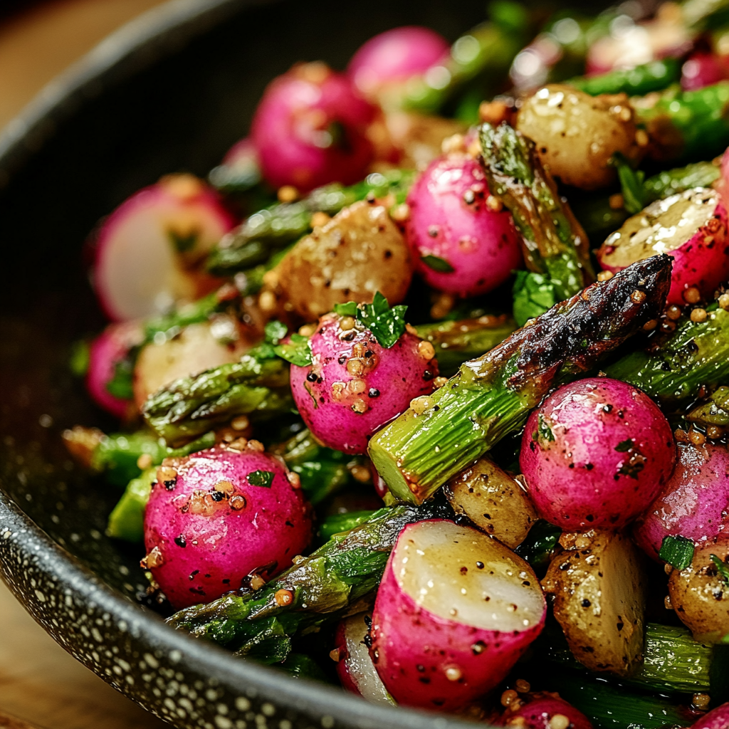 Vibrant Roasted Asparagus and Radishes with Mustard Vinai…