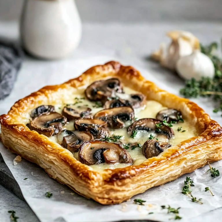 Irresistible Savory Mushroom & Cheese Puff Pastry Tart