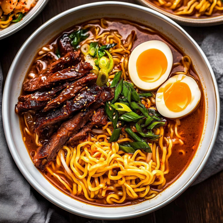 Irresistible Spicy Korean Ramen with Grilled Beef & Cream…