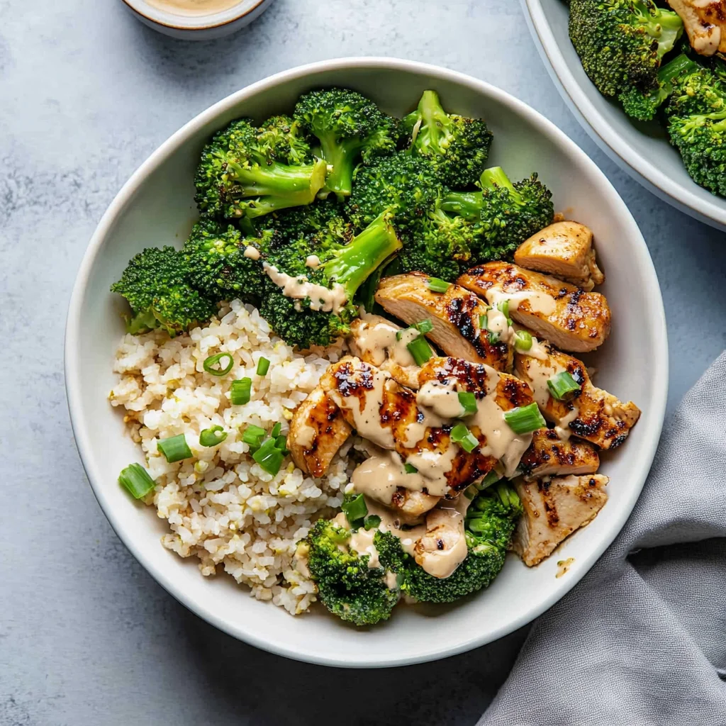 Grilled Chicken & Broccoli Bowls: Creamy Garlic Sauce Bliss